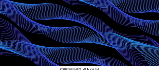 Abstract colorful wave lines on black background, concept of movement. Vector illustration
