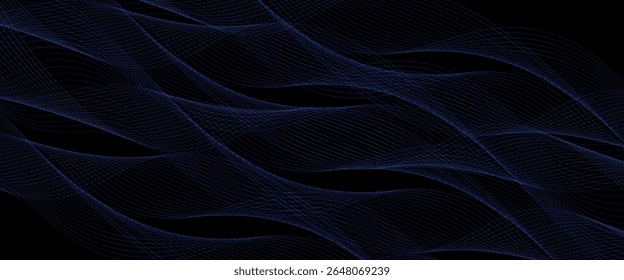 Líneas de onda coloridas Abstractas sobre fondo negro, concepto de movimiento. Ilustración vectorial
