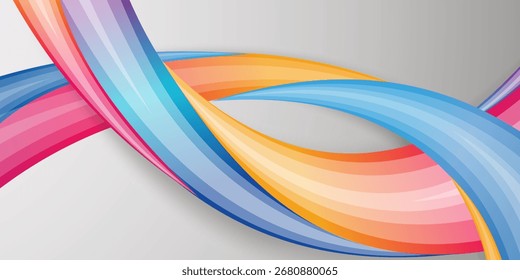 Abstrakte, farbenfrohe Wellenlinien mit glatten Farbverläufen in Blau-, Orange- und Rosa-Tönen auf hellem Hintergrund. Futuristisches, elegantes und modernes Design für kreative Projekte.