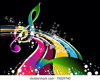 abstract colorful wave, musical notes with black background