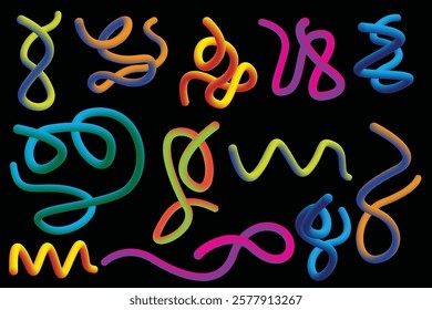 Abstract Colorful Wave Patterns with Squiggle Ribbon Designs for Creative Graphics