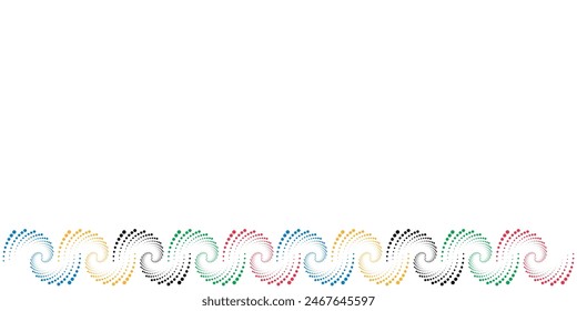 Abstract colorful waves background with Olympics ring colors. Olympics footer template and text space. Concept of sports games for your design. EPS10.