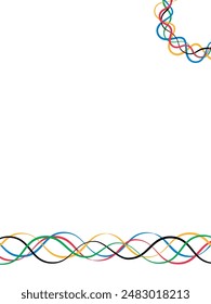 Abstrakter farbenfroher Wellenhintergrund mit Olympischen Ringfarben. Olympische Fußball Vorlage und Textraum. Konzept von Sportspielen für Ihr Design. EPS10.