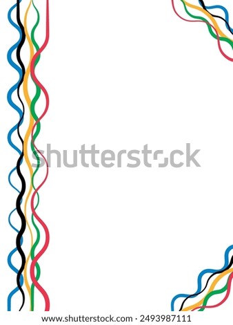 Abstract colorful waves background with Olympics ring colors. Olympics vertical template and text space. Concept of sports games for your design. EPS10.
