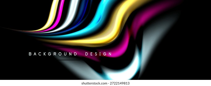 Abstractas ondas de colores fluyen a través del espacio negro. El diseño dinámico presenta tonos vibrantes, creando un impacto visual moderno.