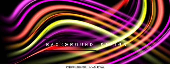 Ondas coloridas abstratas formam fundo dinâmico. Matizes brilhantes se misturam, criando linhas fluidas, elemento de design moderno.