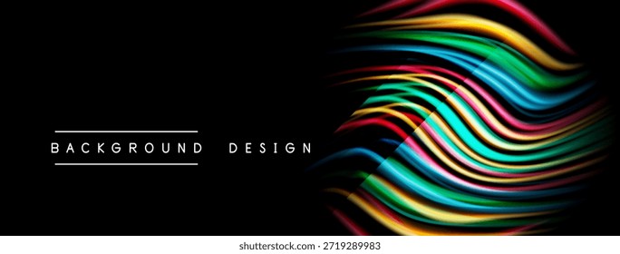 Abstractas olas de colores sobre fondo negro. Elemento de diseño moderno, líneas vibrantes crean un impacto visual dinámico. Sencillo, elegante.