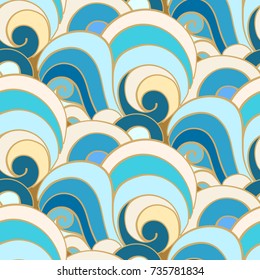 Abstract colorful waves vector seamless pattern. Ethnic style background.