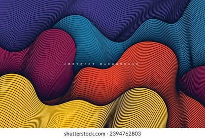 Abstract colorful wavy background with line textured layers