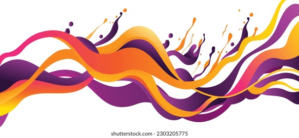 abstract colorful wavy fluid paint ink splash horizontal line background texture web banner for creative agency business. vector illustration drawing