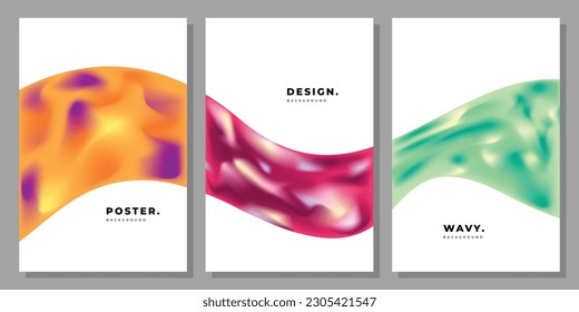 Abstract colorful wavy gradient mesh background template copy space set for poster, banner, leaflet, flyer, pamphlet, booklet, or cover