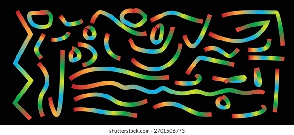 Abstract colorful wavy line pattern on black background. Modern vibrant gradient design for art, creativity, and digital decoration concepts.