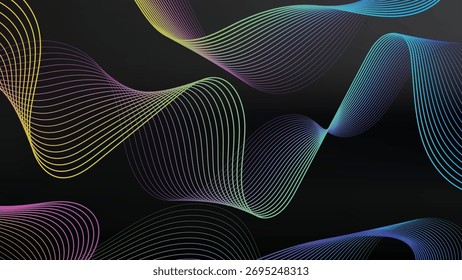 Fondo Abstractas de líneas onduladas de colores sobre fondo negro para Diseños modernos y proyectos de comunicación visual con una sensación vibrante y energética