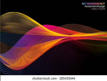 Abstract colorful wavy lines background (A4 size horizontal page, banner design)