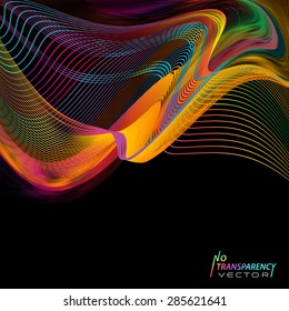 Abstract colorful wavy lines background with black copyspace area