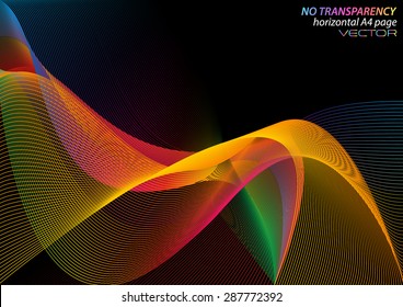 Abstract colorful wavy lines background (A4 size horizontal page, banner)