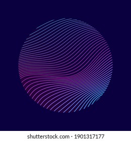 Abstract colorful wavy lines in circle on dark background. Vector illustration