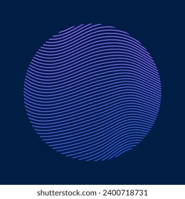 Abstract colorful wavy lines in circle on dark blue background. Vector illustration
