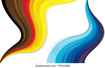 Abstract colorful wavy lines of flowing liquid in warm and cool colors forming colorful splashes