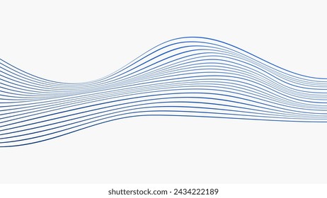ABSTRACT COLORFUL WAVY LINES PATTERN GRADIENT BLUE COLOR BACKGROUND. COVER DESIGN, POSTER, MUSIC, SCIENCE,WIND, OCEAN