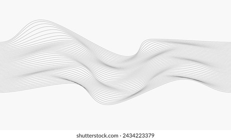 ABSTRACT COLORFUL WAVY LINES PATTERN GRADIENT GREY COLOR BACKGROUND. COVER DESIGN, POSTER, MUSIC, SCIENCE,WIND, OCEAN