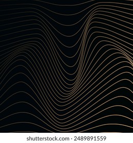 ABSTRACT COLORFUL WAVY LINES PATTERN GRADIENT ORANGE COLOR IN DARK BACKGROUND. GOOD FOR COVER DESIGN, POSTER, MUSIC, SCIENCE,WIND, OCEAN