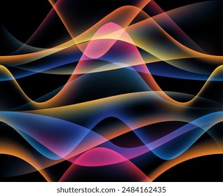 Abstract colorful wavy lines seamless pattern. Effortless background vector illustration