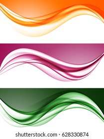 Abstract colorful wavy lines set in elegant smooth dynamic style on white background. Vector illustration