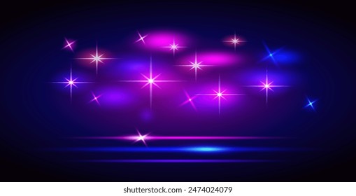 Abstract Colorful Wavy Neon and Flares Linear Decor Items in Retro Wave Style. Set of flares and highlights. Vector clip art for your night party design.