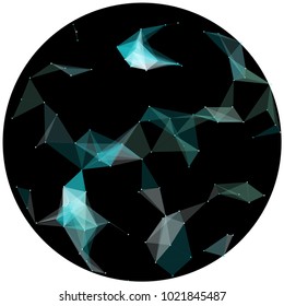 Abstract colorful wireframe structure forming a geometric pattern on a round black background. Network connection between dots and lines. Vector illustration of a complex plexus effect