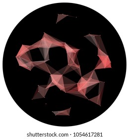 Abstract colorful wireframe structure forming a geometric pattern on a round black background. Network connection between dots and lines. Vector illustration of a complex plexus effect