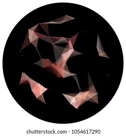 Abstract colorful wireframe structure forming a geometric pattern on a round black background. Network connection between dots and lines. Vector illustration of a complex plexus effect