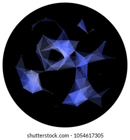 Abstract colorful wireframe structure forming a geometric pattern on a round black background. Network connection between dots and lines. Vector illustration of a complex plexus effect