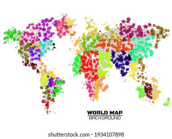 Resumen de un mapa del mundo colorido en forma de manchas, coloridas salpicaduras de tinta, manchas de grunge. Ilustración del vector