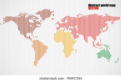 Abstract colorful world map with lines. World stripes map. Vector