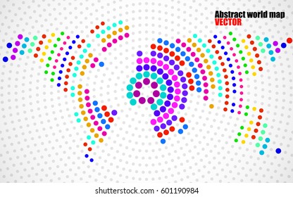 Abstract colorful world map of radial dots. Vector