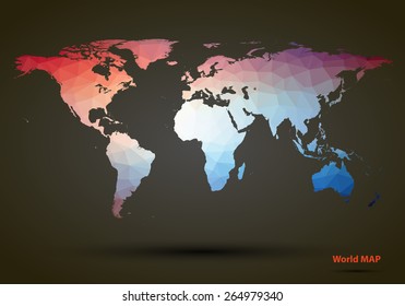 Abstract colorful world map, triangle world map art, world map earth atlas, world map low poly travel. Vector world map illustration