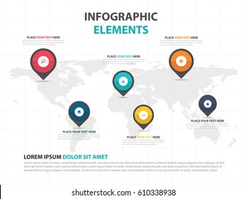 Abstract colorful worldmap and pin business Infographics elements, presentation template flat design vector illustration for web design marketing advertising