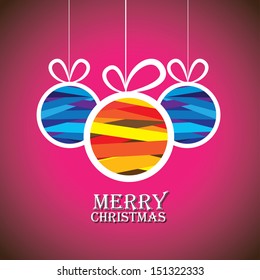 Abstract colorful xmas bauble balls on pink background- vector graphic. This illustration shows three hanging balls decorated on xmas ( feliz navidad ) eve