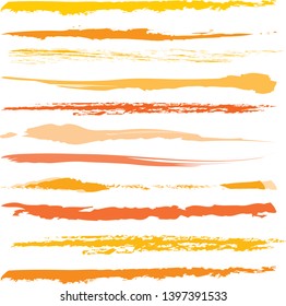Abstract colorful yellow and orange paint brush and strokes horizontal lines pattern background