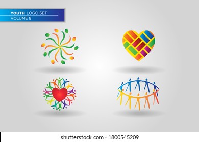 Abstract Colorful Youth Social Activities Logo Set Template for Your Company, Business, Association, Community. Circular person illustration