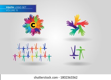 Abstract Colorful Youth Social Activities Logo Set Template for Your Company, Business, Association, Community. Hand flower.