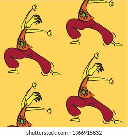 Abstract colorful Zumba dancing figures for kalamkari textile printing 