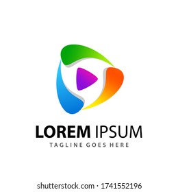 Abstract Colorfull Play Media Logo Design Template Premium Vector