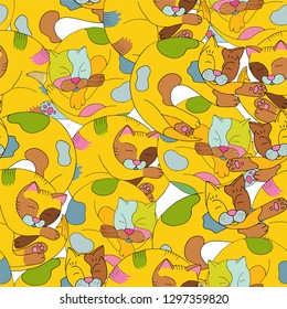 abstract colorfull seamless pattern with funny cute cats  