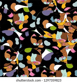abstract colorfull seamless pattern with funny cute cats  