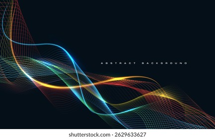 Abstrato curva de ondas coloridas sobreposição em design preto tecnologia futurista moderna ilustração de vetor de fundo.