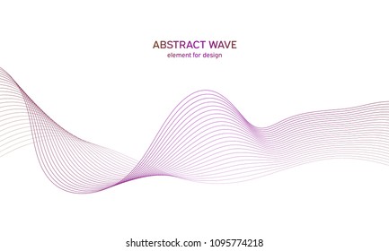 Abstract colorfull wave element for design. Digital frequency track equalizer. Stylized line art background.Vector illustration.Wave with lines created using blend tool.Curved wavy line, smooth stripe