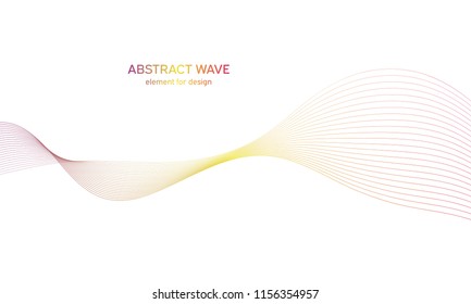 Abstract colorfull wave element for design. Digital frequency track equalizer. Stylized line art background.Vector illustration.Wave with lines created using blend tool.Curved wavy line, smooth stripe