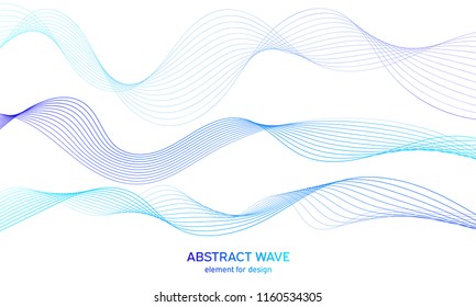 Abstract colorfull wave element for design. Digital frequency track equalizer. Stylized line art background.Vector illustration.Wave with lines created using blend tool.Curved wavy line, smooth stripe